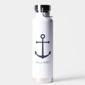 Nautical Navy Blue Anchor en aangepaste naam Waterfles (Links)