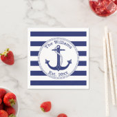 Nautical Navy Blue Anchor Familienaam Servet (Insitu)