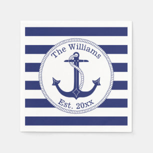 Nautical Navy Blue Anchor Familienaam Servet