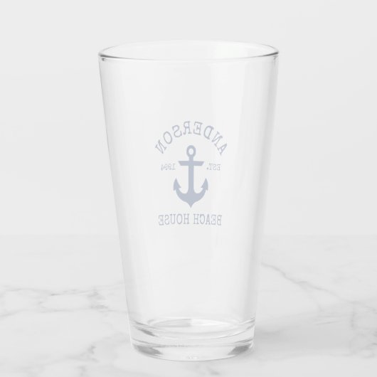 Nautical Navy Blue Anchor Family Beach House Glas (Achterkant)