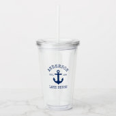 Nautical Navy Blue Anchor Family Lake House Acryl Drinkbeker (Voorkant)