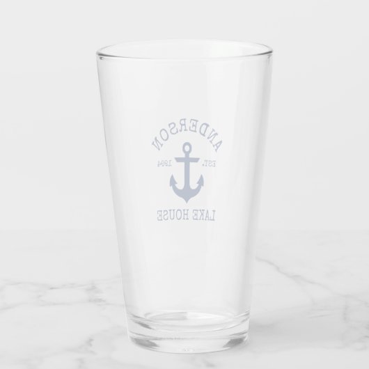 Nautical Navy Blue Anchor Family Lake House Glas (Achterkant)
