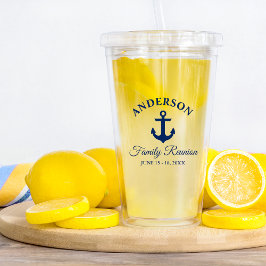 Nautical Navy Blue Anchor Family Reunion Acryl Drinkbeker