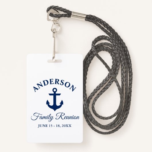 Nautical Navy Blue Anchor Family Reunion Badge (Voorkant met draagriem)