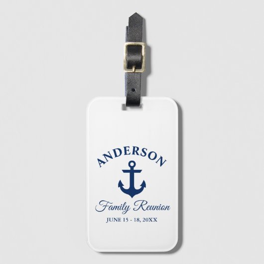 Nautical Navy Blue Anchor Family Reunion Bagagelabel (Voorkant (verticaal))