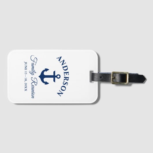 Nautical Navy Blue Anchor Family Reunion Bagagelabel (Voorkant (horizontaal))