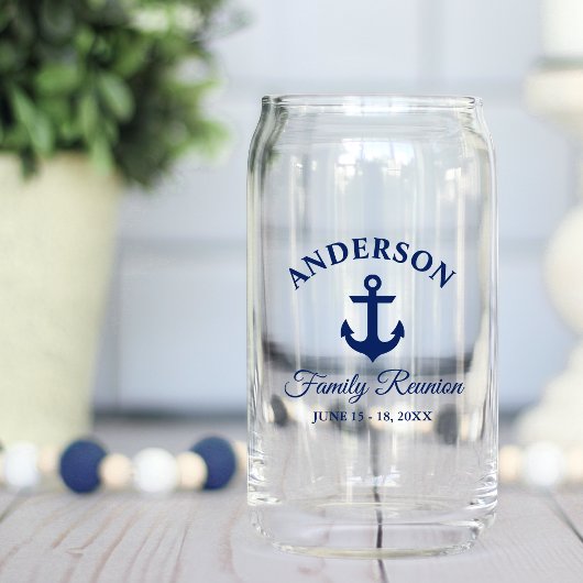 Nautical Navy Blue Anchor Family Reunion Blikvorm Glas
