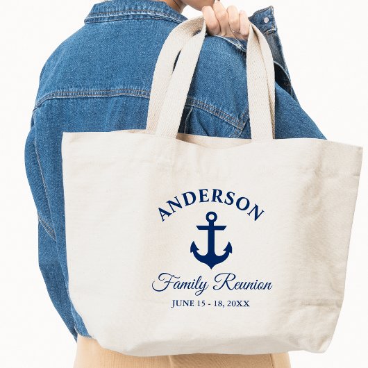 Nautical Navy Blue Anchor Family Reunion Grote Tote Bag