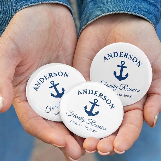 Nautical Navy Blue Anchor Family Reunion Ronde Button 5,7 Cm