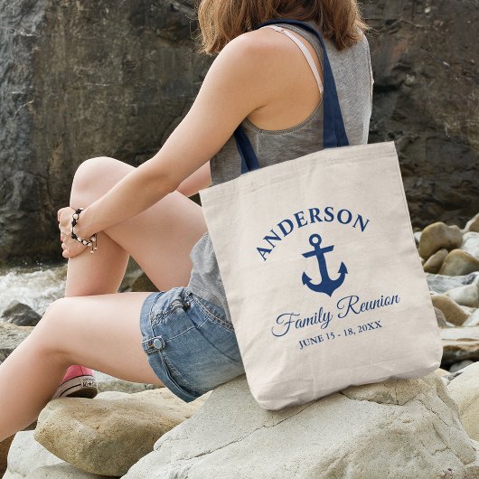 Nautical Navy Blue Anchor Family Reunion Tote Bag