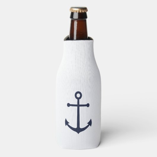 Nautical Navy Blue Anchor Flesjeskoeler (Fles Voorkant)