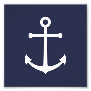 Nautical Navy Blue Anchor Foto Afdruk