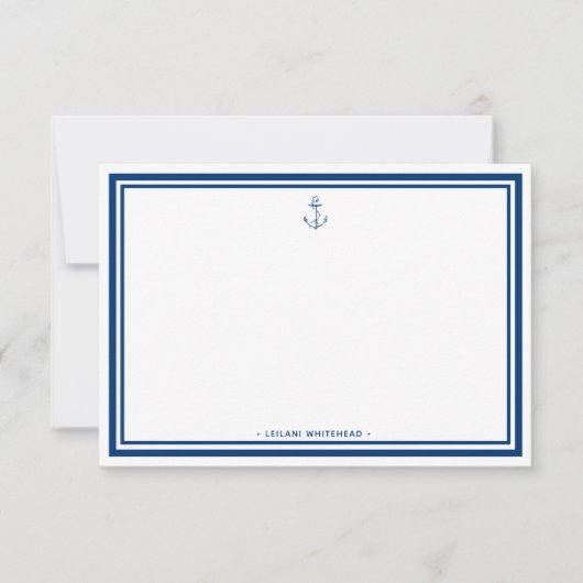 Nautical Navy Blue Anchor, gepersonaliseerd Notitiekaartje (Voorkant)