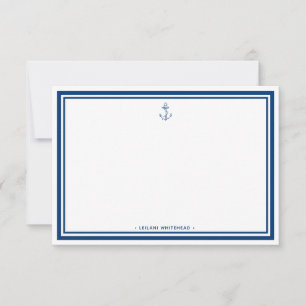 Nautical Navy Blue Anchor, gepersonaliseerd Notitiekaartje