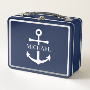 Nautical Navy Blue Anchor Gepersonaliseerde naam