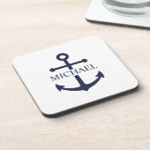 Nautical Navy Blue Anchor Gepersonaliseerde naam Bier Onderzetter (Linkerzijde)