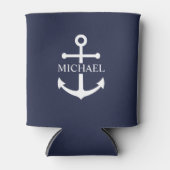Nautical Navy Blue Anchor Gepersonaliseerde naam Blikjeskoeler (Voorkant)