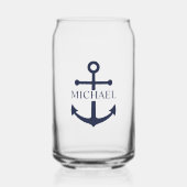 Nautical Navy Blue Anchor Gepersonaliseerde naam Blikvorm Glas (Voorkant)