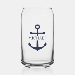 Nautical Navy Blue Anchor Gepersonaliseerde naam Blikvorm Glas