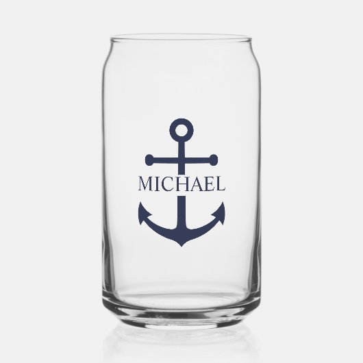 Nautical Navy Blue Anchor Gepersonaliseerde naam Blikvorm Glas (Voorkant)