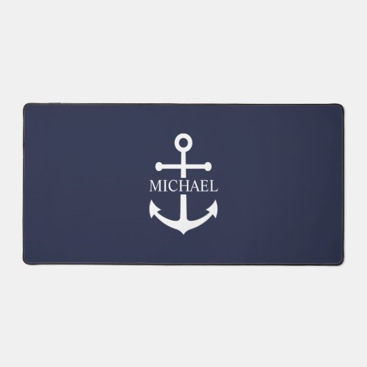 Nautical Navy Blue Anchor Gepersonaliseerde naam Bureaumat (Voorkant)