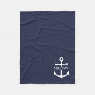 Nautical Navy Blue Anchor Gepersonaliseerde naam Fleece Deken