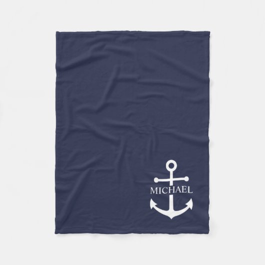 Nautical Navy Blue Anchor Gepersonaliseerde naam Fleece Deken (Voorkant)