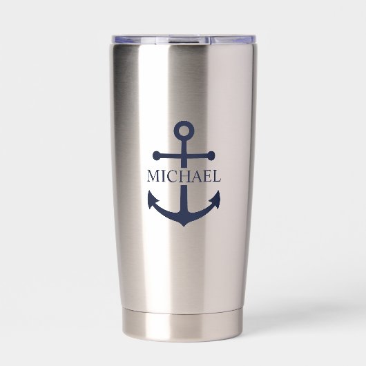 Nautical Navy Blue Anchor Gepersonaliseerde naam Geïsoleerde Drinkbeker (Voorkant)