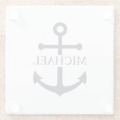 Nautical Navy Blue Anchor Gepersonaliseerde naam Glazen Onderzetter (Achterkant)