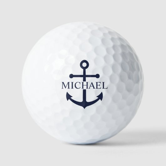 Nautical Navy Blue Anchor Gepersonaliseerde naam Golfballen (Voorkant)
