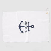 Nautical Navy Blue Anchor Gepersonaliseerde naam Golfhanddoek (Horizontaal)