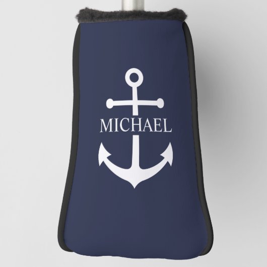 Nautical Navy Blue Anchor Gepersonaliseerde naam Golfheadcover (Draai 90)