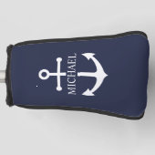 Nautical Navy Blue Anchor Gepersonaliseerde naam Golfheadcover (Voorkant)