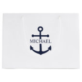 Nautical Navy Blue Anchor Gepersonaliseerde naam Groot Cadeauzakje (Voorkant)