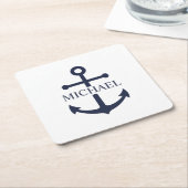 Nautical Navy Blue Anchor Gepersonaliseerde naam Kartonnen Onderzetters (Schuin)