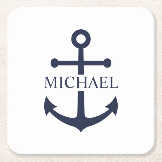Nautical Navy Blue Anchor Gepersonaliseerde naam Kartonnen Onderzetters (Voorkant)