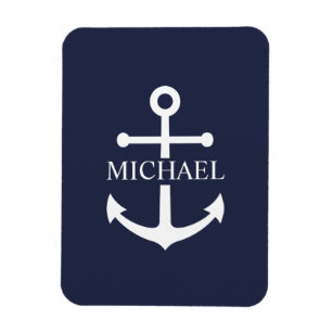 Nautical Navy Blue Anchor Gepersonaliseerde naam Magneet