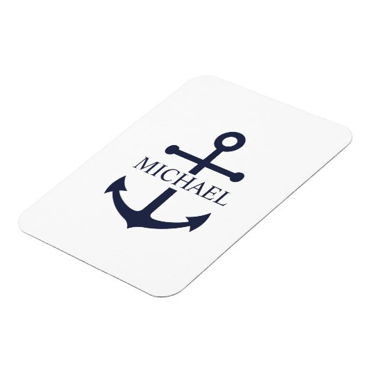 Nautical Navy Blue Anchor Gepersonaliseerde naam Magneet (Linkerzijde)