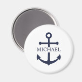 Nautical Navy Blue Anchor Gepersonaliseerde naam Magneet (Voorkant / Achterkant)