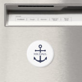 Nautical Navy Blue Anchor Gepersonaliseerde naam Magneet (Insitu (Vaatwasser))
