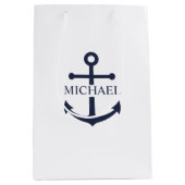 Nautical Navy Blue Anchor Gepersonaliseerde naam Medium Cadeauzakje (Voorkant)