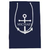 Nautical Navy Blue Anchor Gepersonaliseerde naam Medium Cadeauzakje (Voorkant)