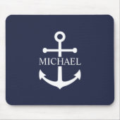 Nautical Navy Blue Anchor Gepersonaliseerde naam Muismat (Voorkant)