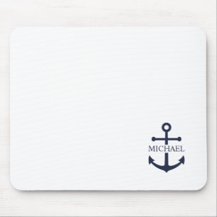 Nautical Navy Blue Anchor Gepersonaliseerde naam Muismat