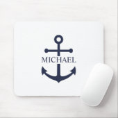 Nautical Navy Blue Anchor Gepersonaliseerde naam Muismat (Met muis)