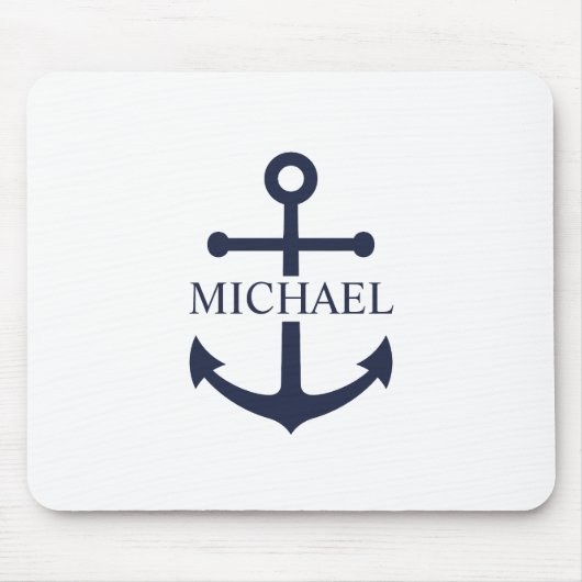 Nautical Navy Blue Anchor Gepersonaliseerde naam Muismat (Voorkant)