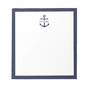 Nautical Navy Blue Anchor Gepersonaliseerde naam Notitieblok
