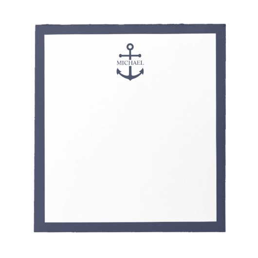 Nautical Navy Blue Anchor Gepersonaliseerde naam Notitieblok (Voorkant)