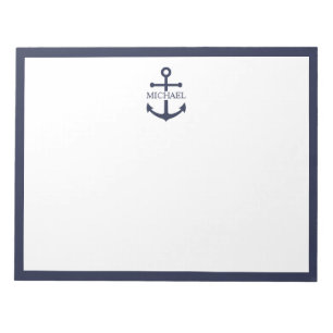 Nautical Navy Blue Anchor Gepersonaliseerde naam Notitieblok