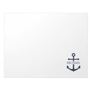 Nautical Navy Blue Anchor Gepersonaliseerde naam Notitieblok